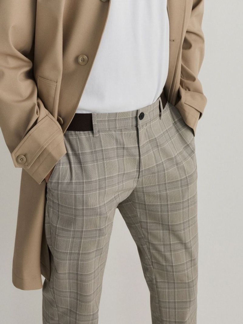 Beige Reserved Slim Men's Trousers | FQHX-85164