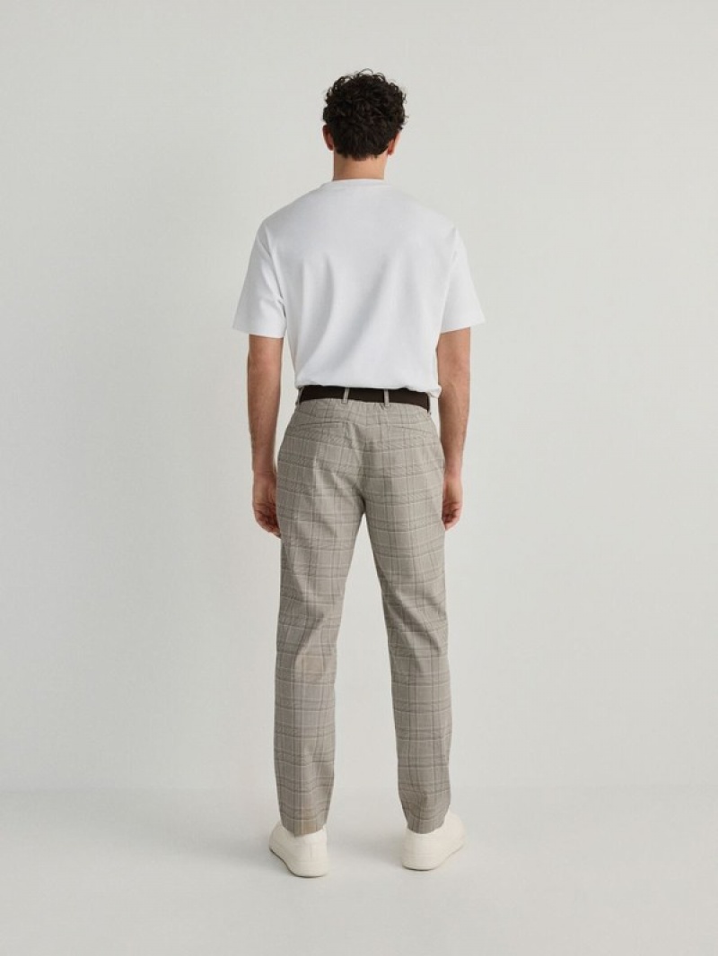 Beige Reserved Slim Men's Trousers | FQHX-85164