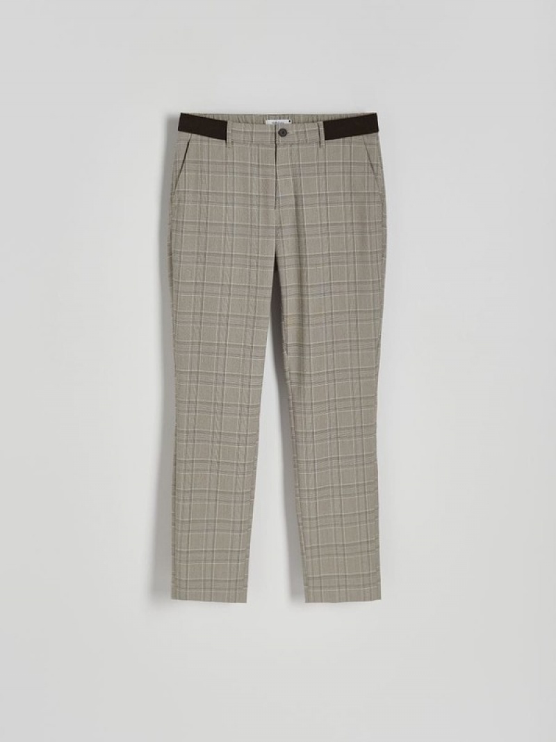 Beige Reserved Slim Men's Trousers | FQHX-85164