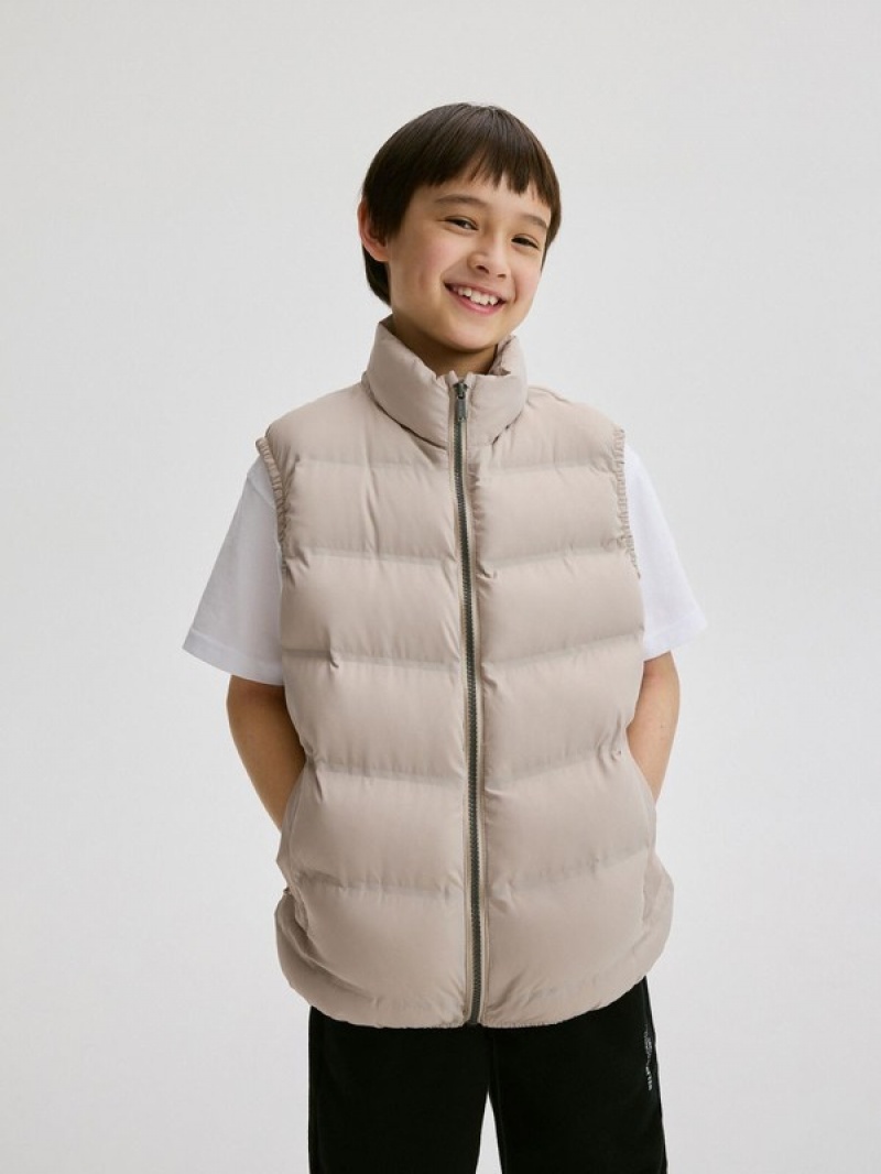 Beige Reserved Stand Up Collar Boys' Jackets | WELI-84295