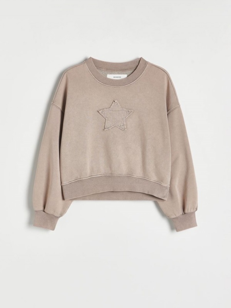 Beige Reserved Star Motif Girls' Sweatshirts | RWQJ-05712