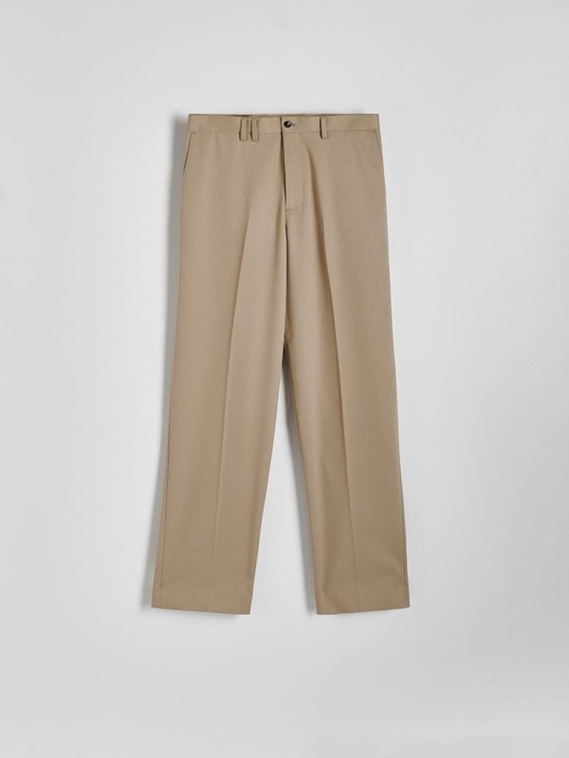 Beige Reserved Straightpressed Crease Men's Trousers | PLQT-37684