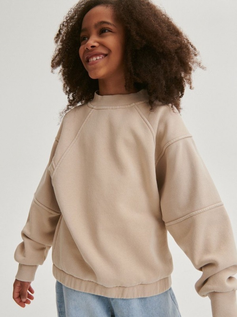 Beige Reserved Sweatstitching Girls' Sweatshirts | WTIV-80167