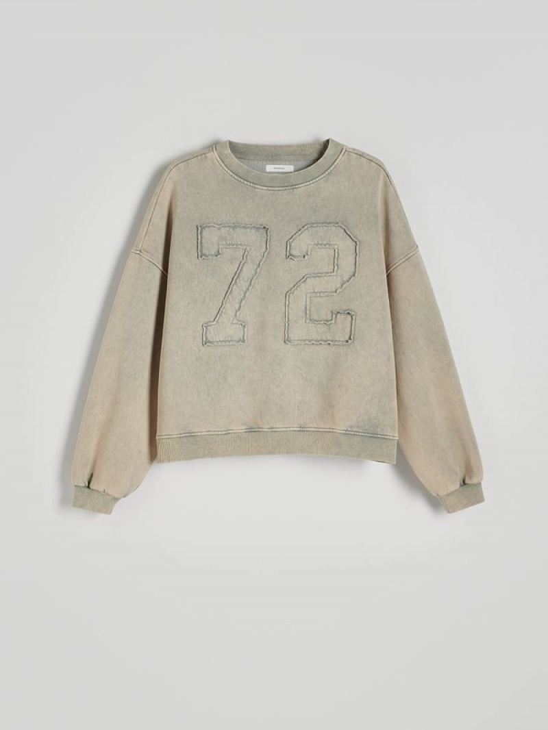 Beige Reserved Sweatwash Effect Women's Sweatshirts | OBTG-56103