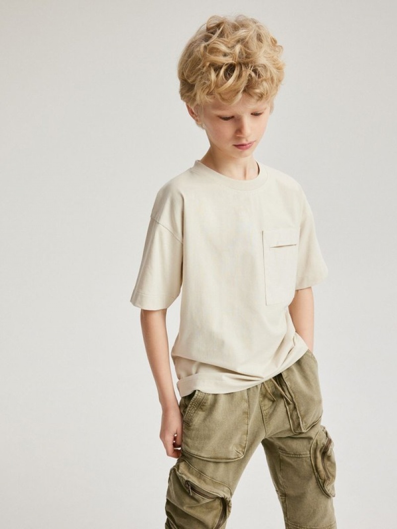 Beige Reserved T-a Pocket Boys' T-shirts | SXPG-89724