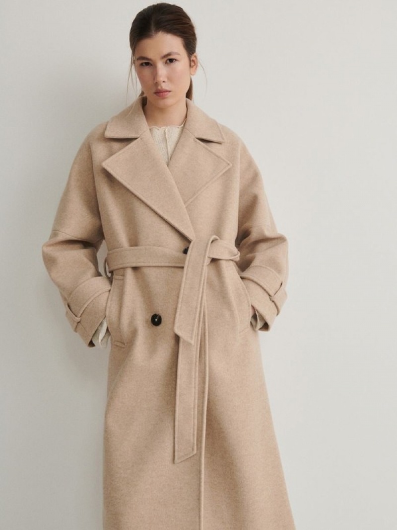 Beige Reserved Tie Women's Coats | OMYL-03714