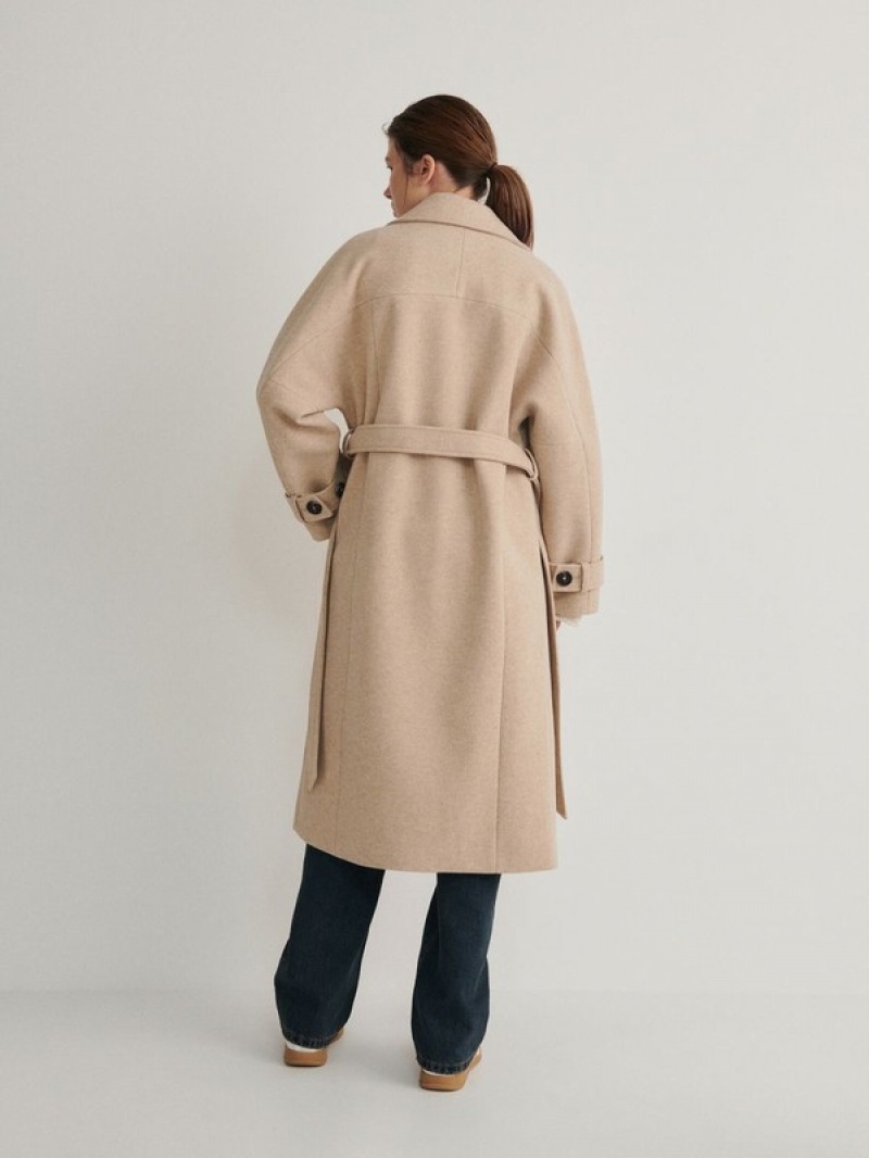 Beige Reserved Tie Women's Coats | OMYL-03714