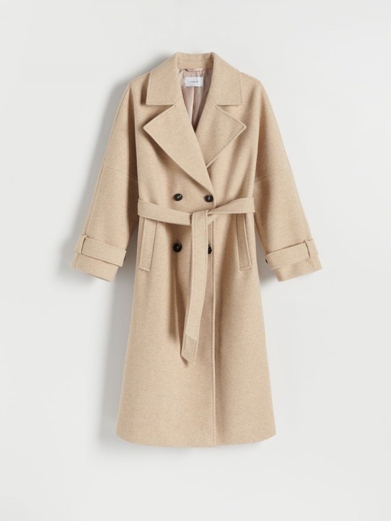 Beige Reserved Tie Women's Coats | OMYL-03714