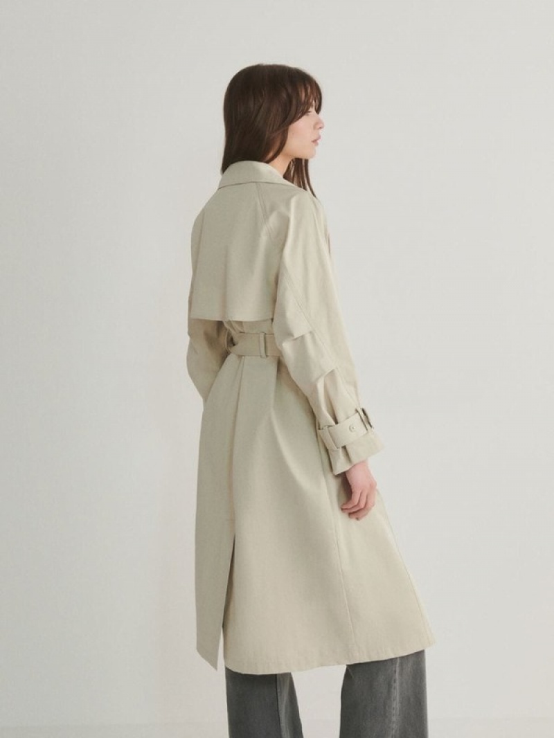 Beige Reserved Trenchtie Waist Women's Coats | XUSO-04895