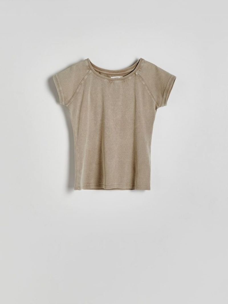 Beige Reserved T-wash Effect Women's T-shirts | YXFJ-06753