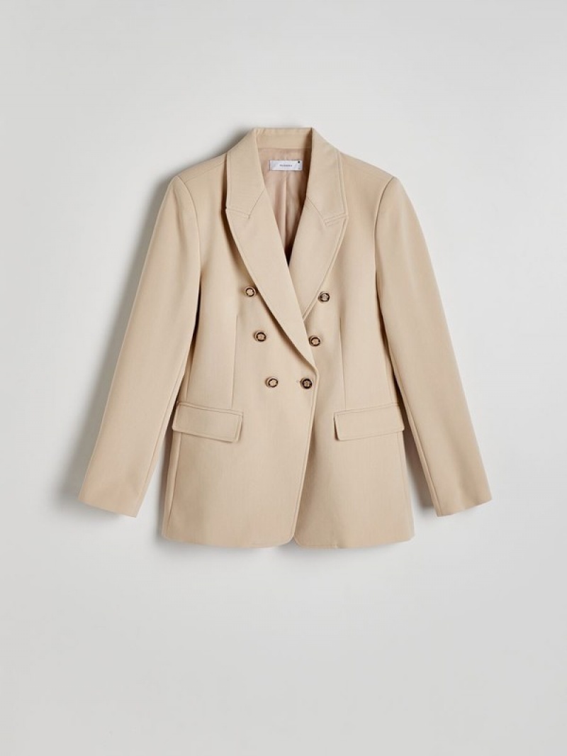 Beige Reserved Viscose Blend Double-breasted Women's Blazers | MJCZ-30972