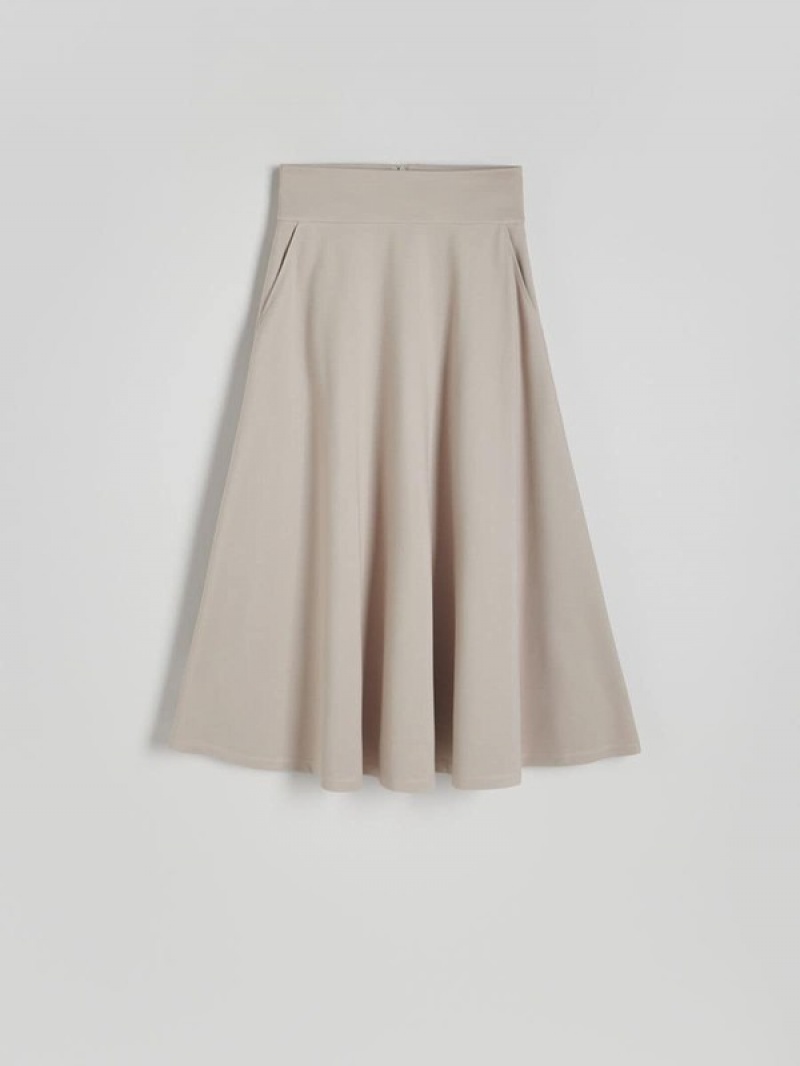 Beige Reserved Viscose Blend Midi Women's Skirts | DFYZ-34156