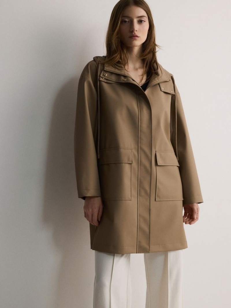 Beige Reserved Waterproof Parka Women's Jackets | DEKO-87154