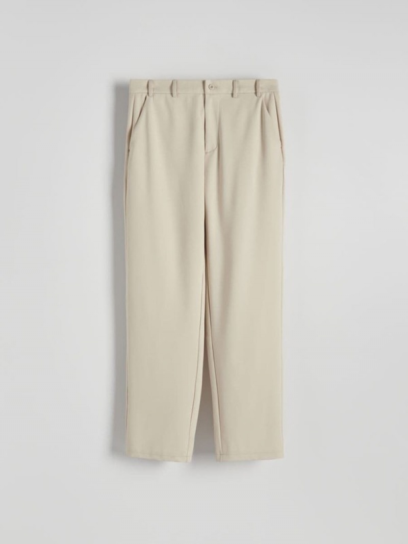 Beige Reserved Wide Leg Jersey Men's Trousers | VYUL-07613