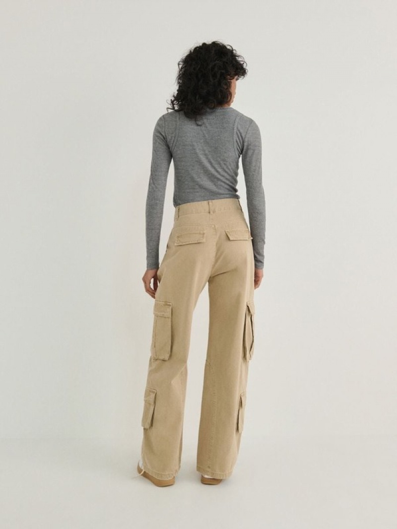 Beige Reserved Wide Leg Women's Trousers | FCWN-27419