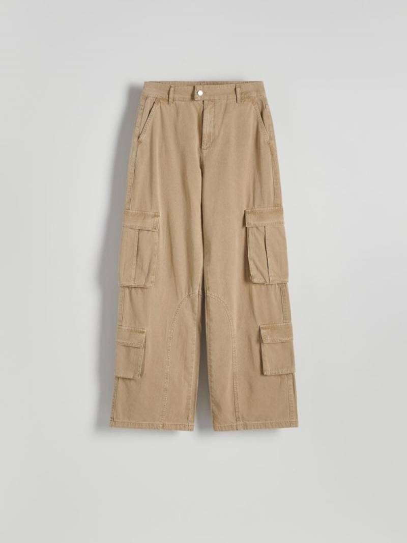 Beige Reserved Wide Leg Women's Trousers | FCWN-27419