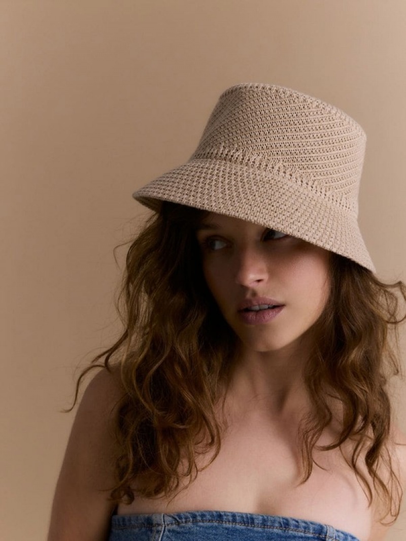 Beige Reserved Woven Women's Hats | OWPQ-18206