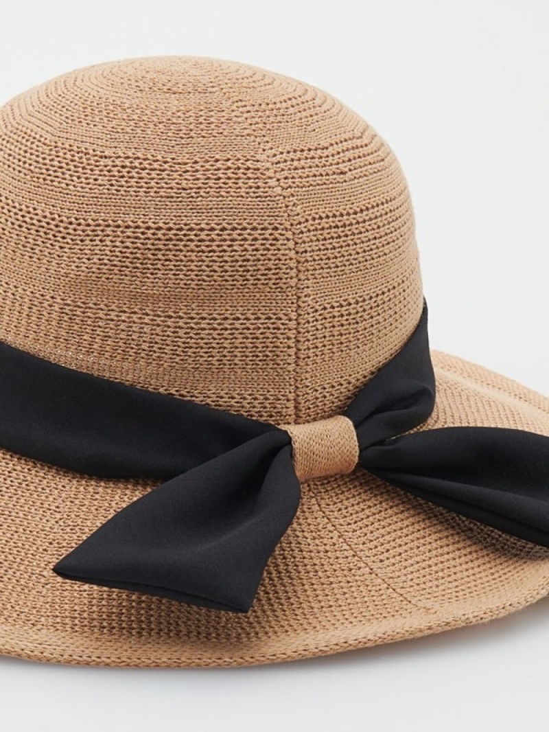 Beige Reserved Wovenbow Women's Hats | ISTW-57243