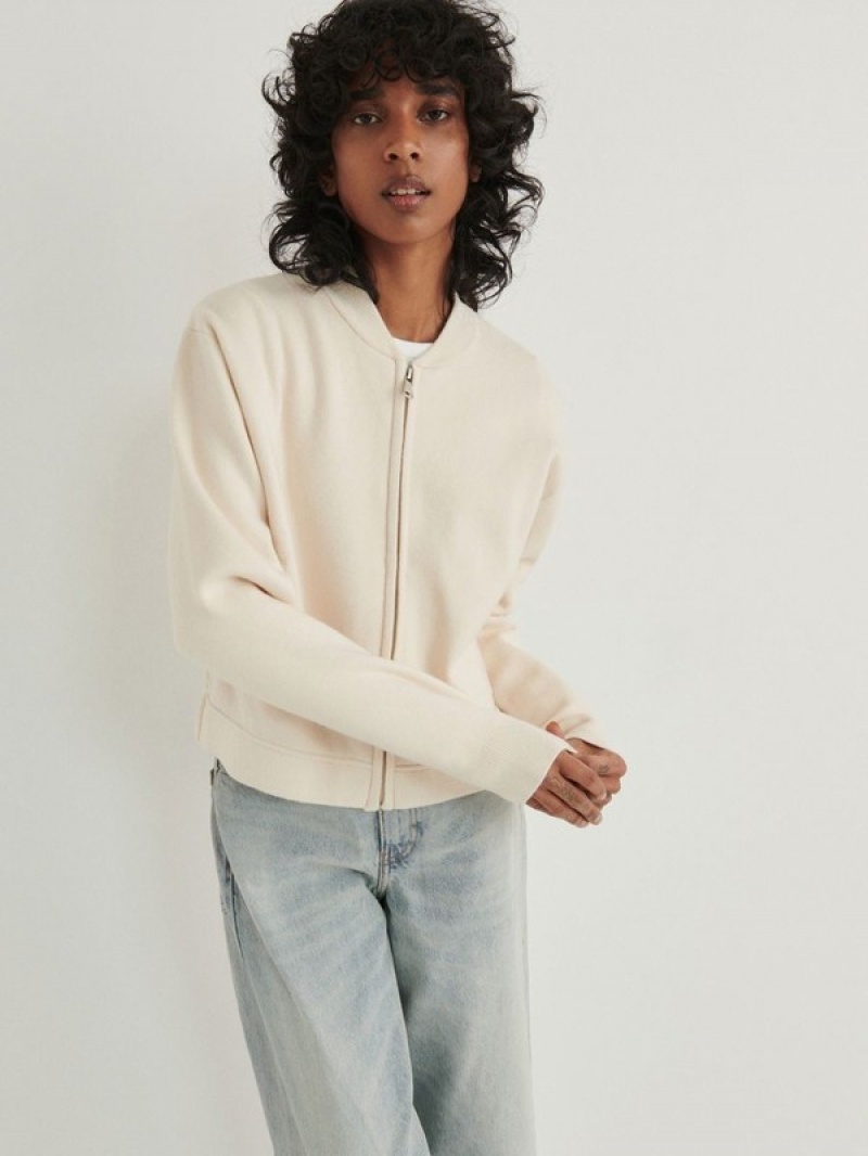 Beige Reserved Zip Up Women's Sweaters | ZGLT-70469