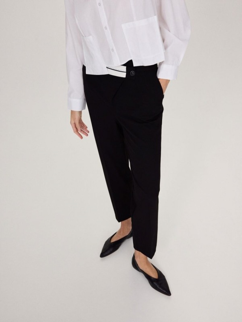 Black Reserved Asymmetrical Zipping Women's Trousers | HTQF-98435