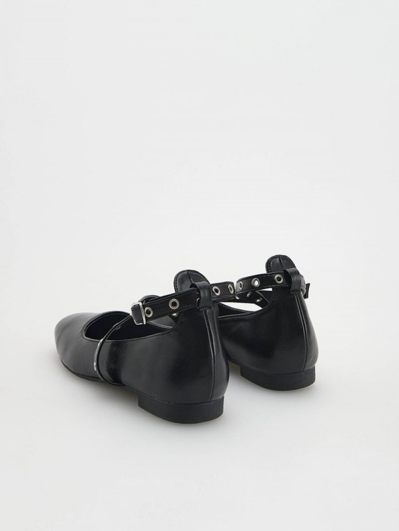 Black Reserved Ballerinas Girls' Shoes | RTQO-85236