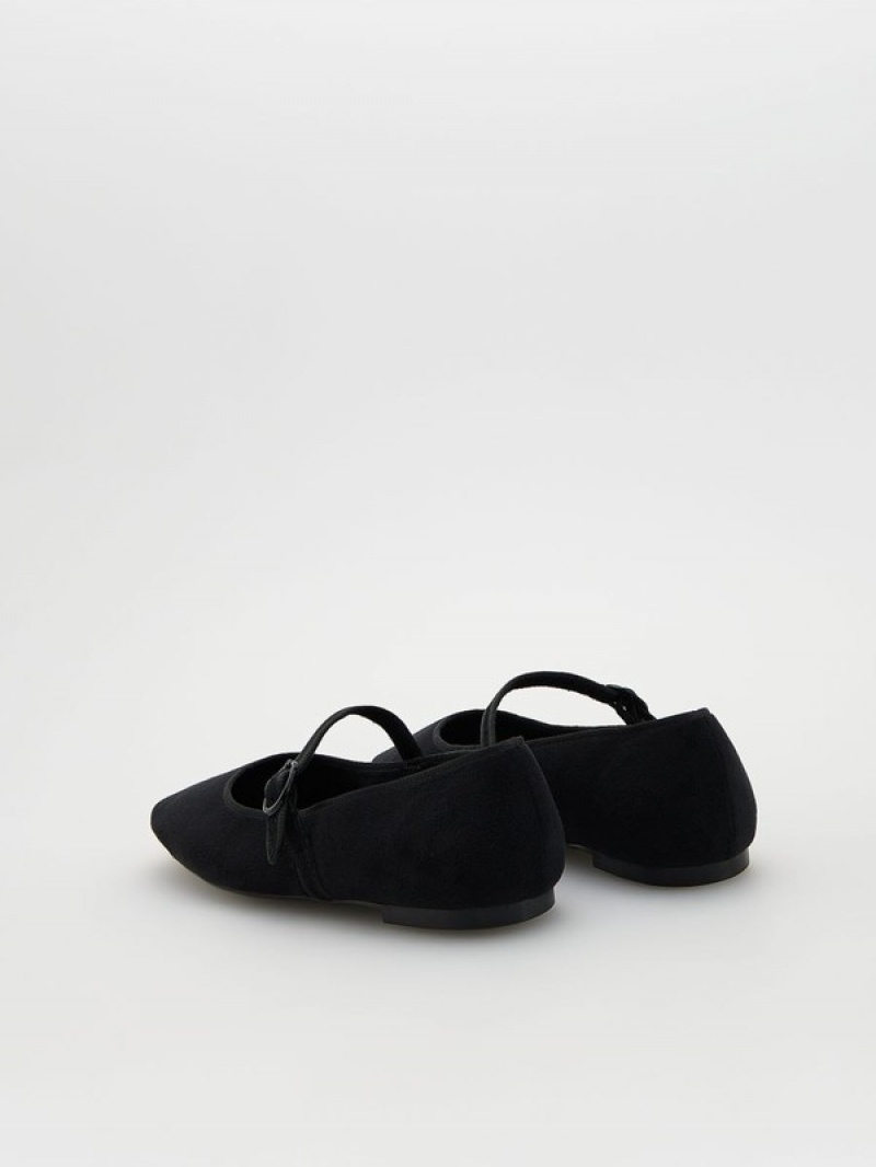 Black Reserved Ballerinas Women's Loafers | VPQM-34902