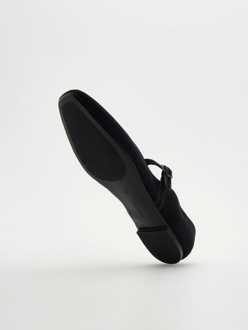 Black Reserved Ballerinas Women's Loafers | VPQM-34902