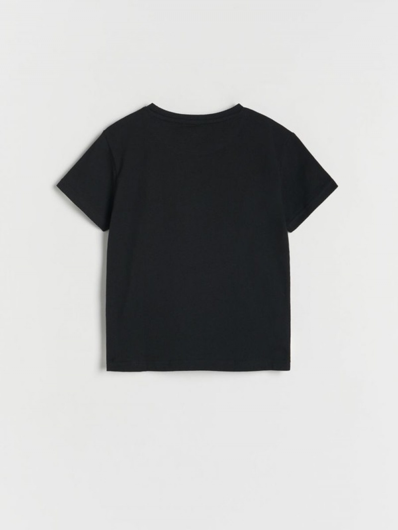 Black Reserved Basic Cotton Boys' T-shirts | GSFN-06457