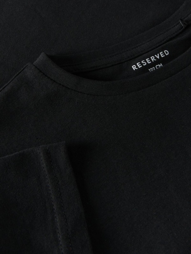 Black Reserved Basic Cotton Boys' T-shirts | GSFN-06457