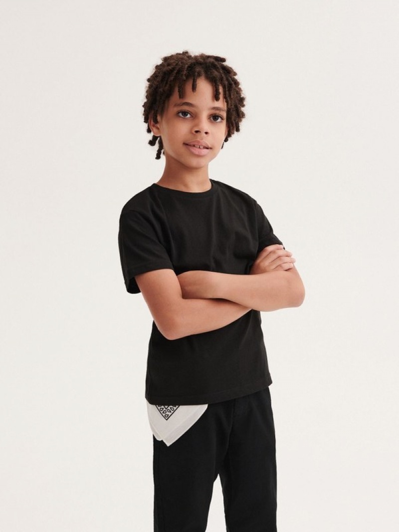 Black Reserved Basic Cotton Boys' T-shirts | GSFN-06457