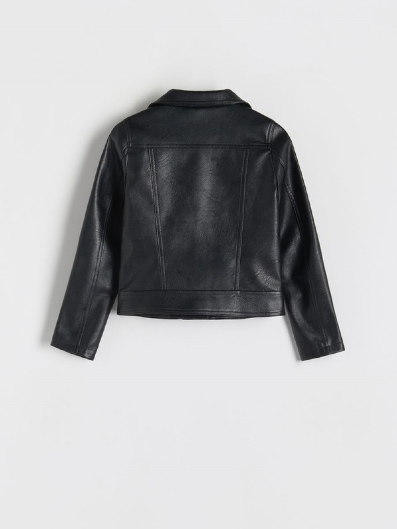 Black Reserved Biker Girls' Jackets | UVTL-72951