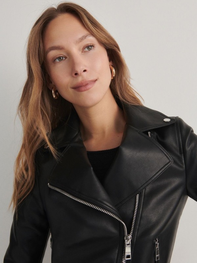 Black Reserved Biker Women's Jackets | MBSA-23068