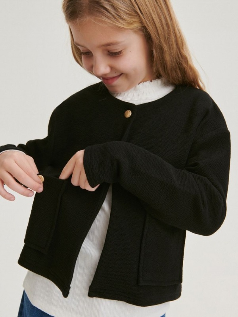 Black Reserved Blazergold Tone Buttons Girls' Jackets | UOKY-43692