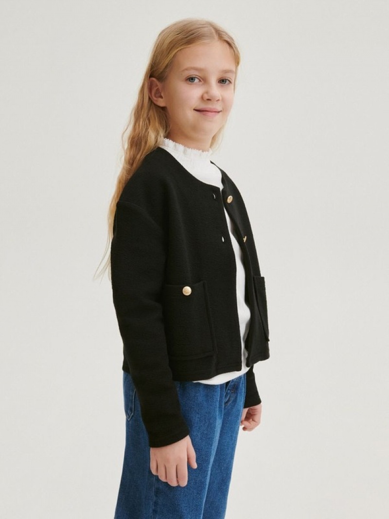 Black Reserved Blazergold Tone Buttons Girls' Jackets | UOKY-43692