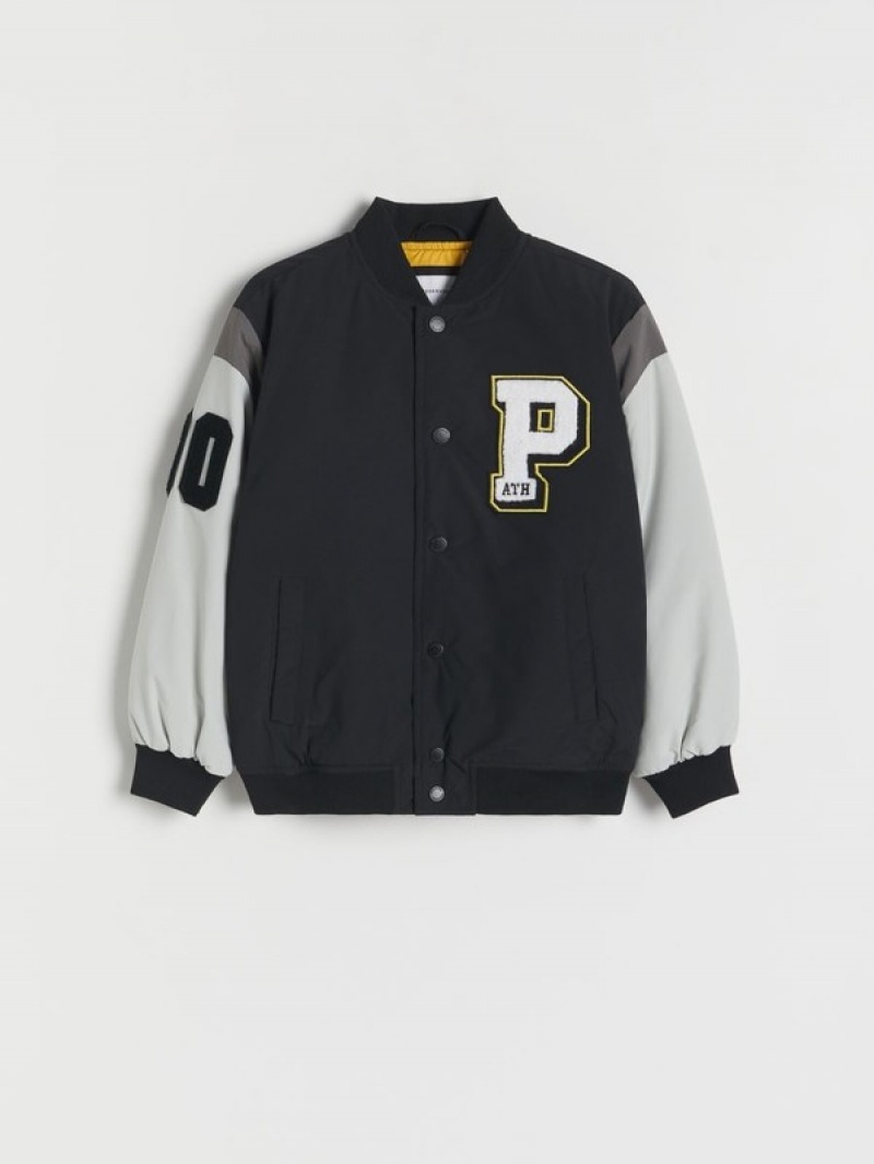 Black Reserved Bomber Boys' Jackets | GXIK-70213