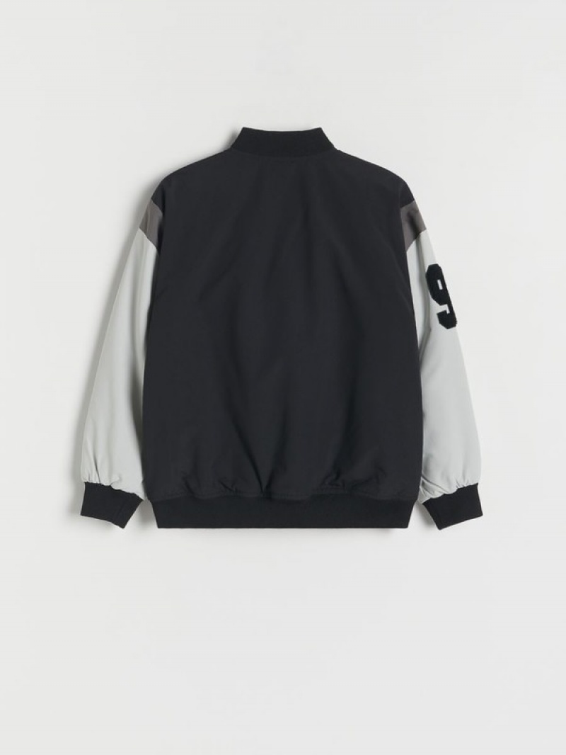 Black Reserved Bomber Boys' Jackets | GXIK-70213