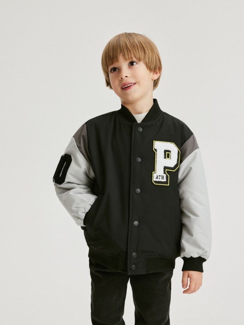 Black Reserved Bomber Boys' Jackets | GXIK-70213