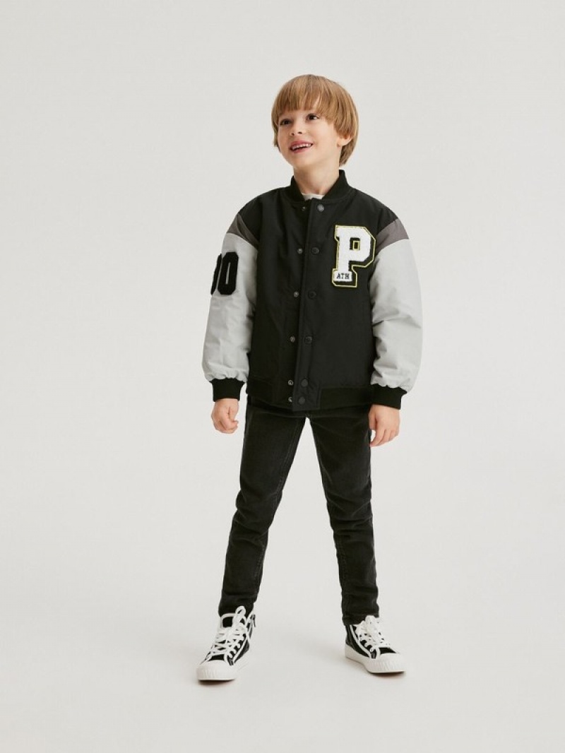 Black Reserved Bomber Boys' Jackets | GXIK-70213