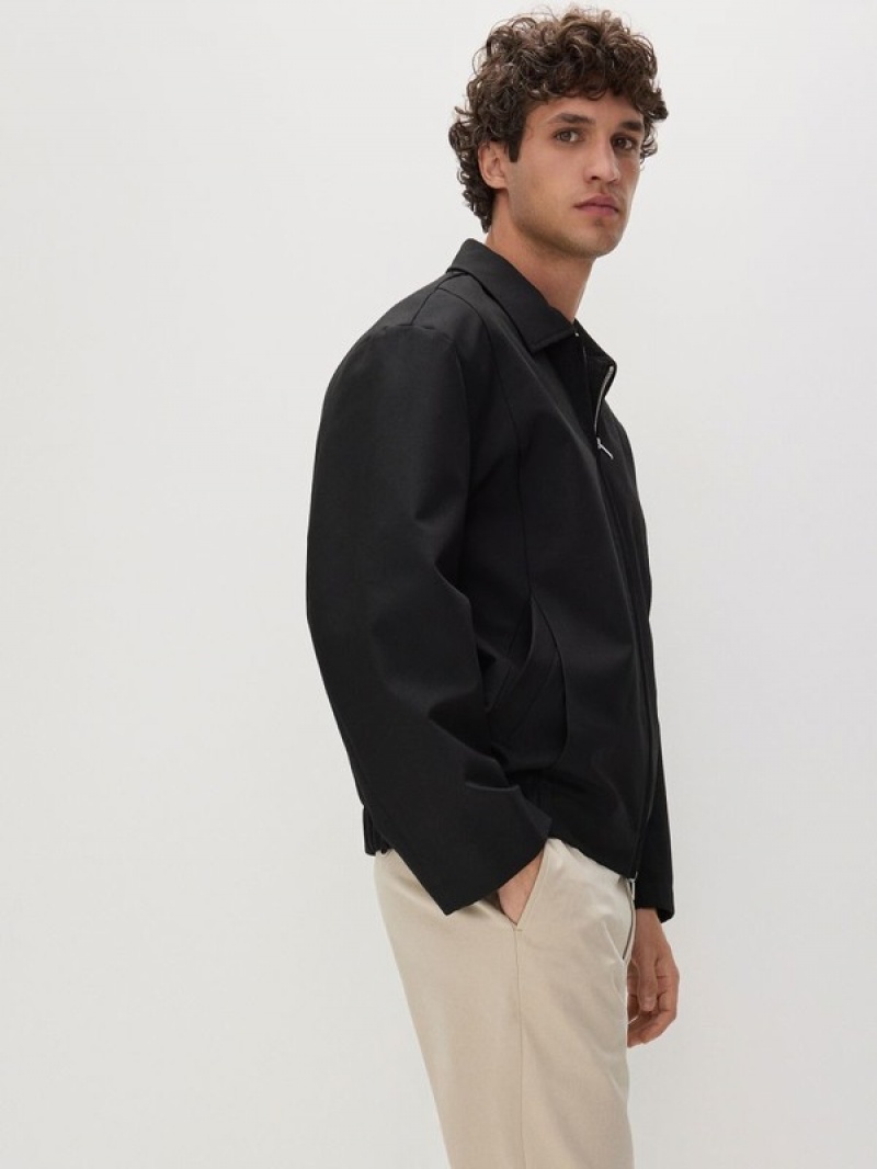 Black Reserved Bombercollar Men's Jackets | WUPT-83170