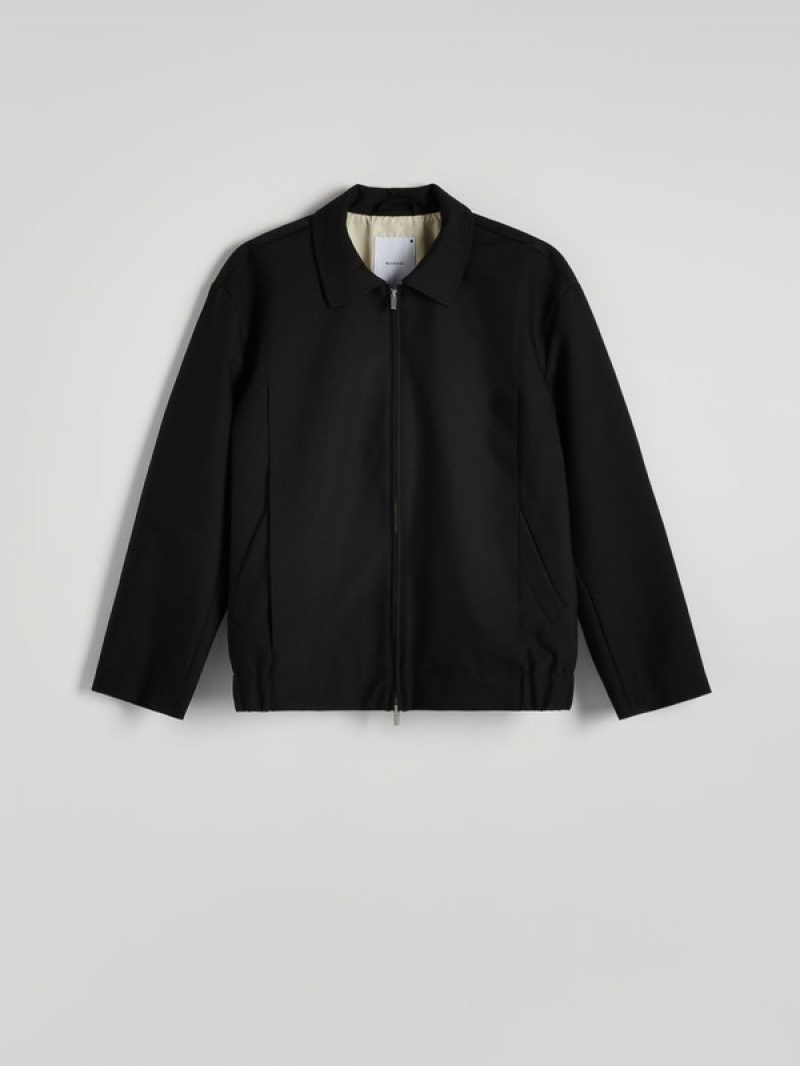 Black Reserved Bombercollar Men's Jackets | WUPT-83170