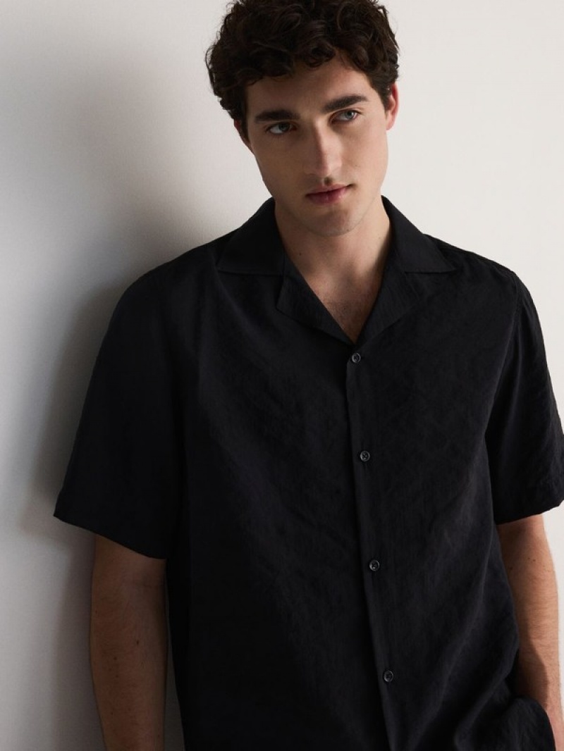 Black Reserved Boxy Men's Shirts | QZNA-46509