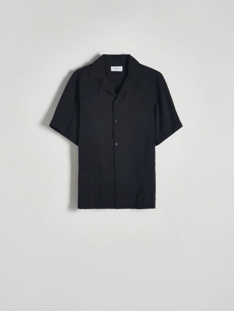 Black Reserved Boxy Men's Shirts | QZNA-46509