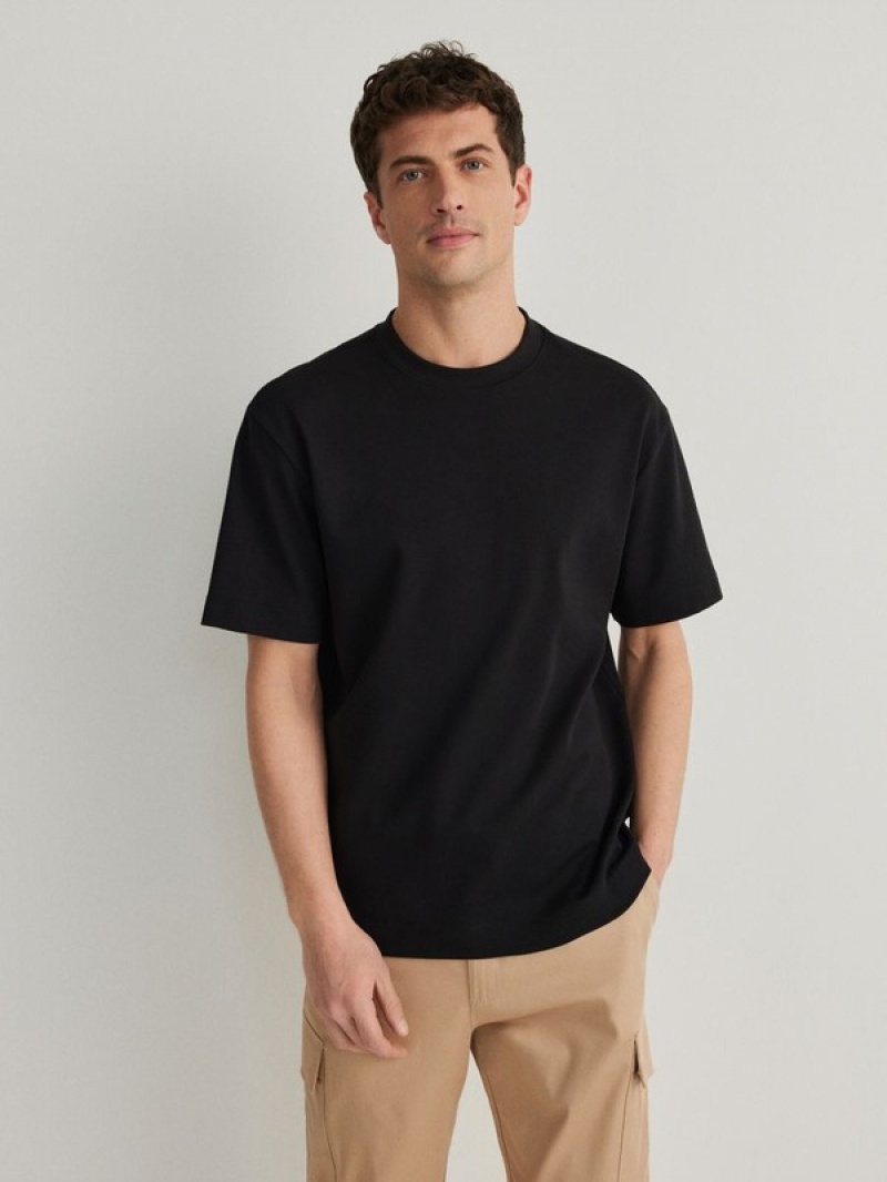 Black Reserved Boxy Men's T-shirts | STNC-73251