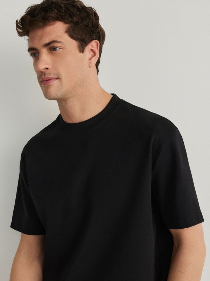 Black Reserved Boxy Men's T-shirts | STNC-73251