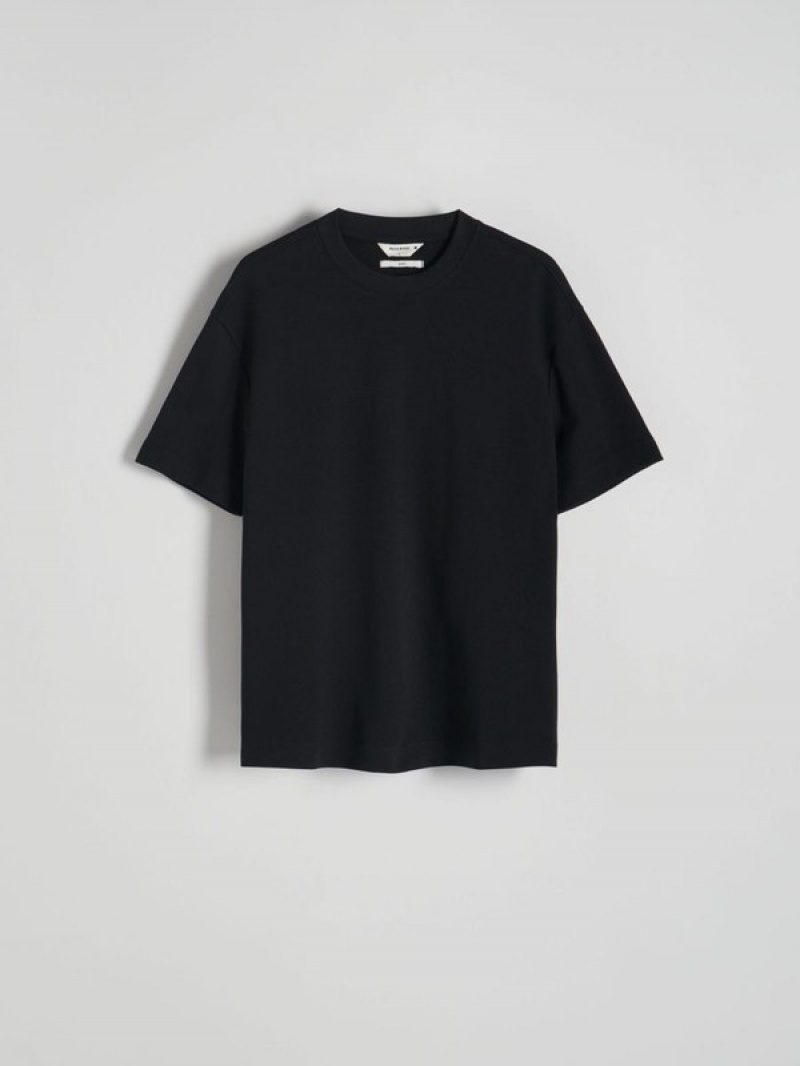 Black Reserved Boxy Men's T-shirts | STNC-73251