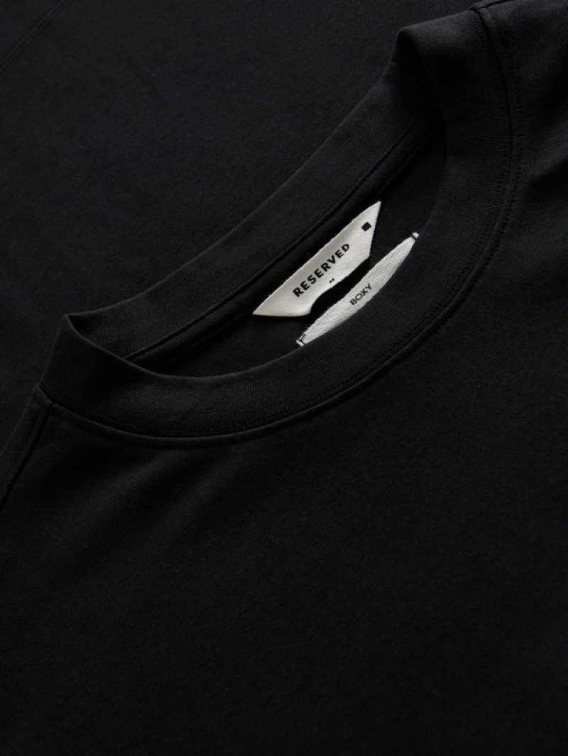 Black Reserved Boxy Men's T-shirts | STNC-73251