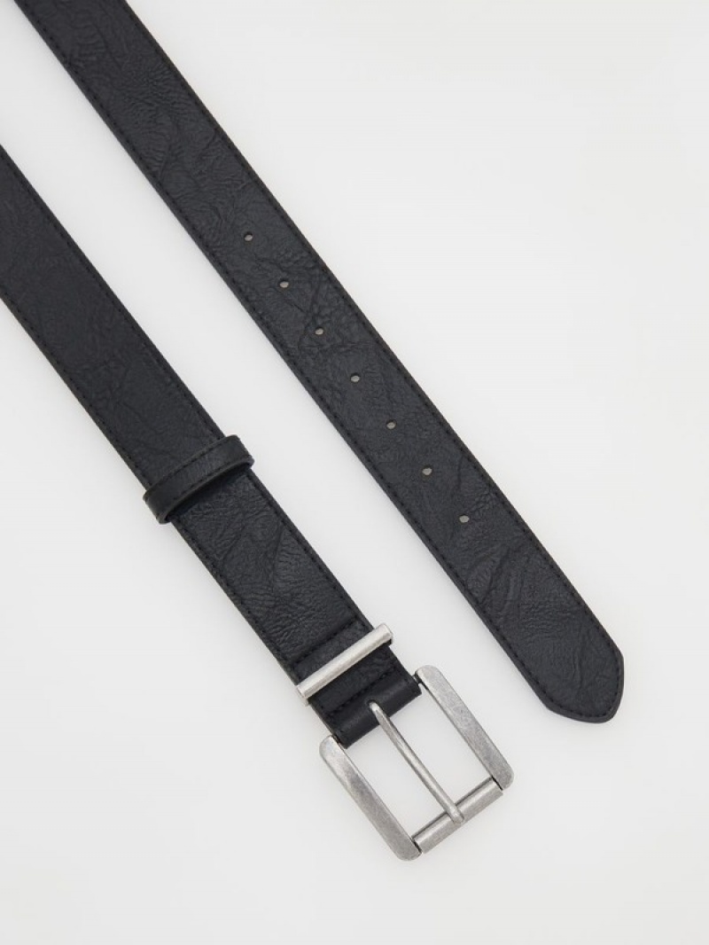 Black Reserved Buckle Men's Belts | LFUV-31240