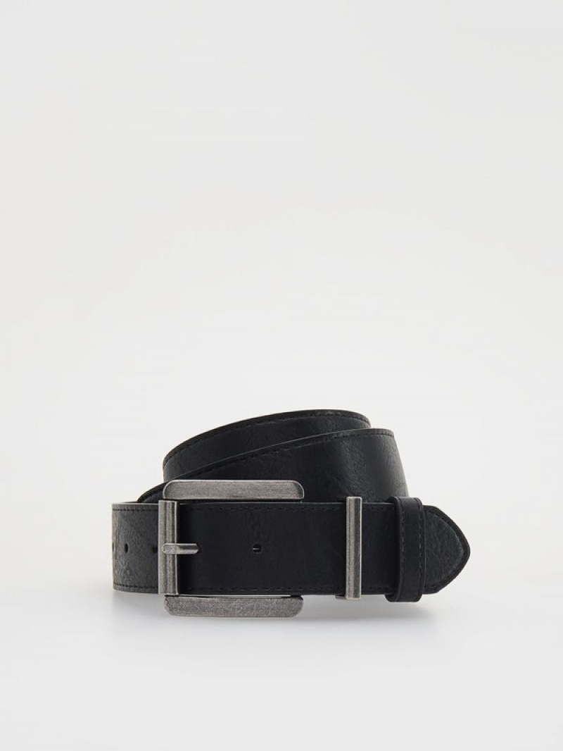 Black Reserved Buckle Men\'s Belts | LFUV-31240