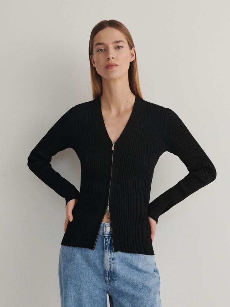 Black Reserved Button Down Women's Sweaters | NOCD-03782