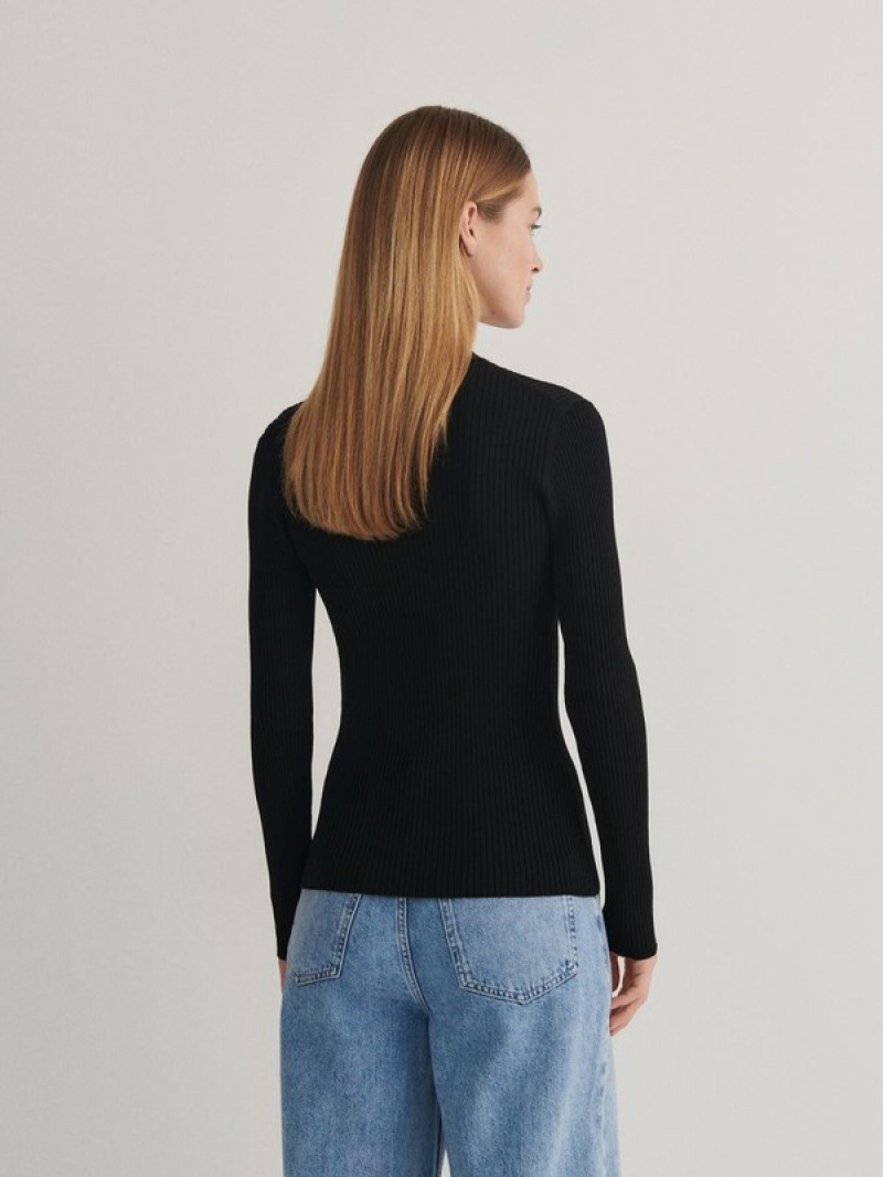 Black Reserved Button Down Women's Sweaters | NOCD-03782